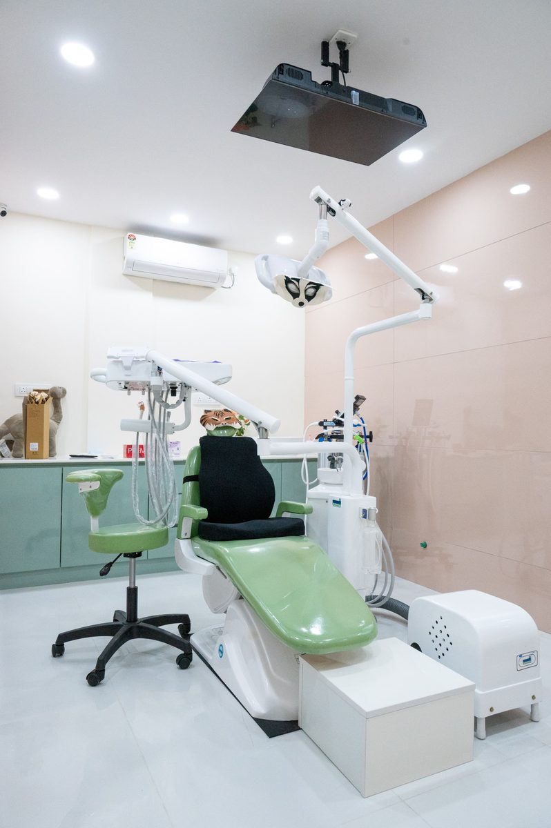 Child friendly pediatric dental room at Rays Kids Dentistry with playful animal themed equipment, Sarjapur